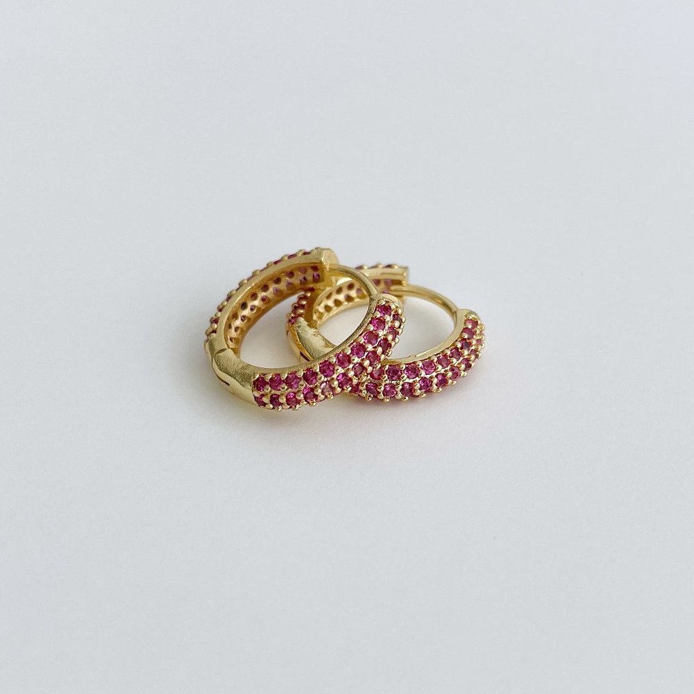 Small Gold Hoop Earrings Pink Earrings Huggie Earrings Huggie hoops Circle‌‌‌
